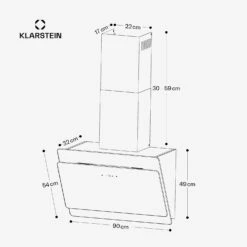 [Wiederverpackt] Aurica 90 Dunstabzugshaube Kopffrei -Klarstein Verkäufe 10032767 yy 0011 dimensions