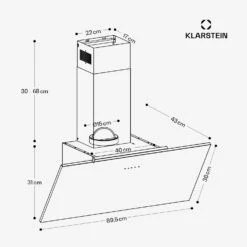 [Wiederverpackt] Silver Lining 90 Dunstabzugshaube Kopffrei -Klarstein Verkäufe 10035318 yy 0011 dimensions 1